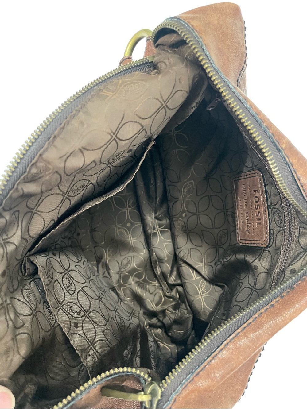 Fossil Long Live Vintage 75082 Distressed Brown Leather Pocket Purse Handbag - Picture 7 of 7